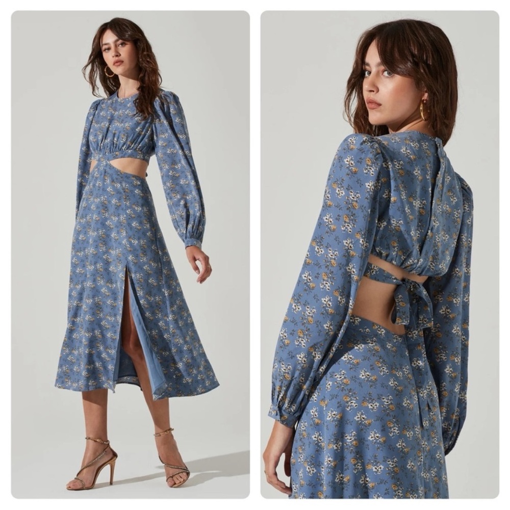 ASTR The Label Floral Tie Back Cut Out Midi Dress - Small